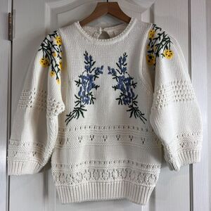 ba&sh Women's Miro Boxy Floral Embroidered Cotton Sweater Size 0